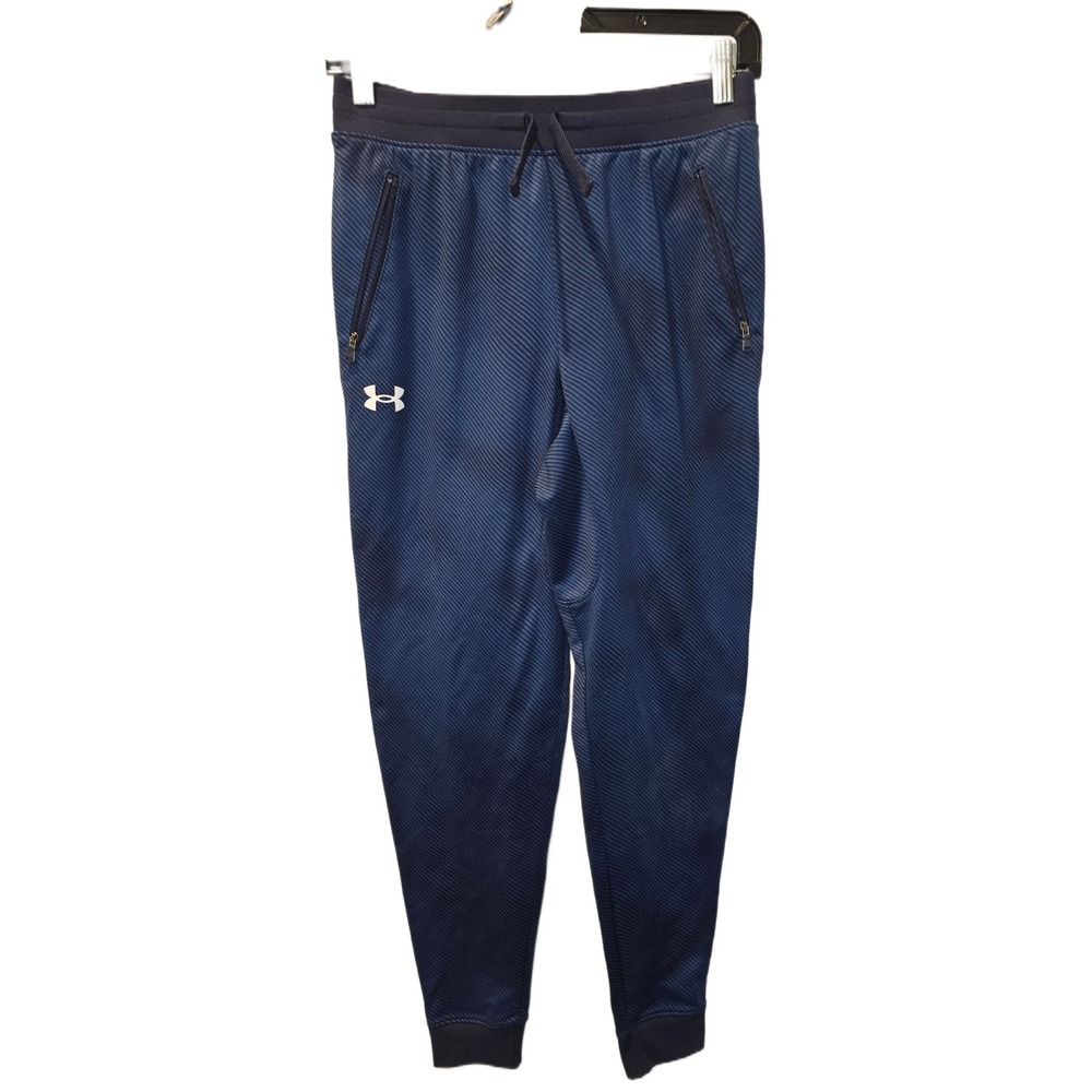 Under Armour Boys YL‎ Blue Textured Stripe Loose Fit Jogger Pants Zipper Pockets